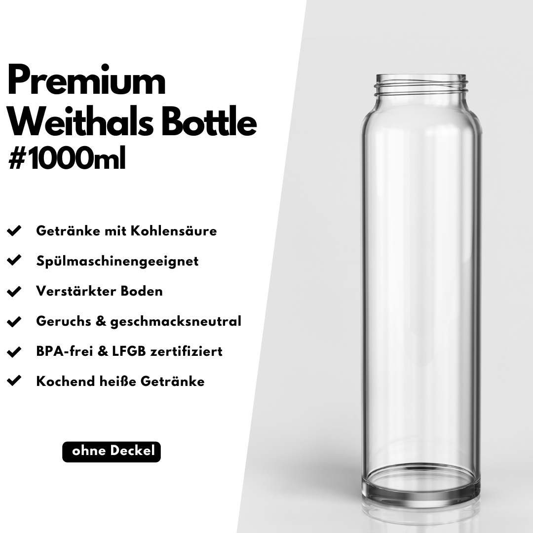 Premium Trinkflasche Glas 1L